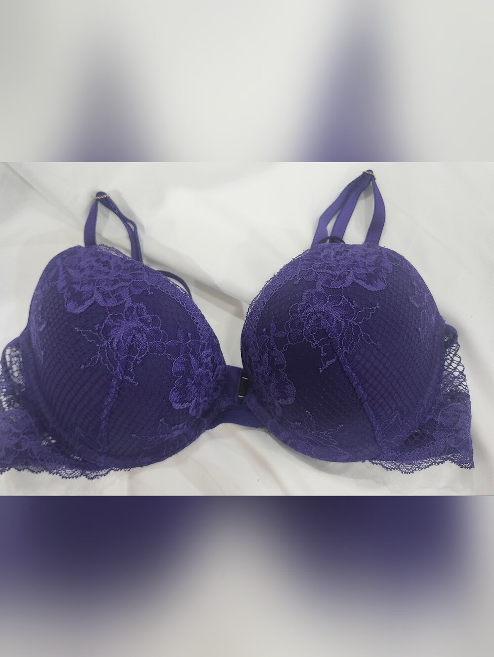 Victoria's Secret Very Sexy Deep Purple Floral Lace Push-Up Bra, Size 36B